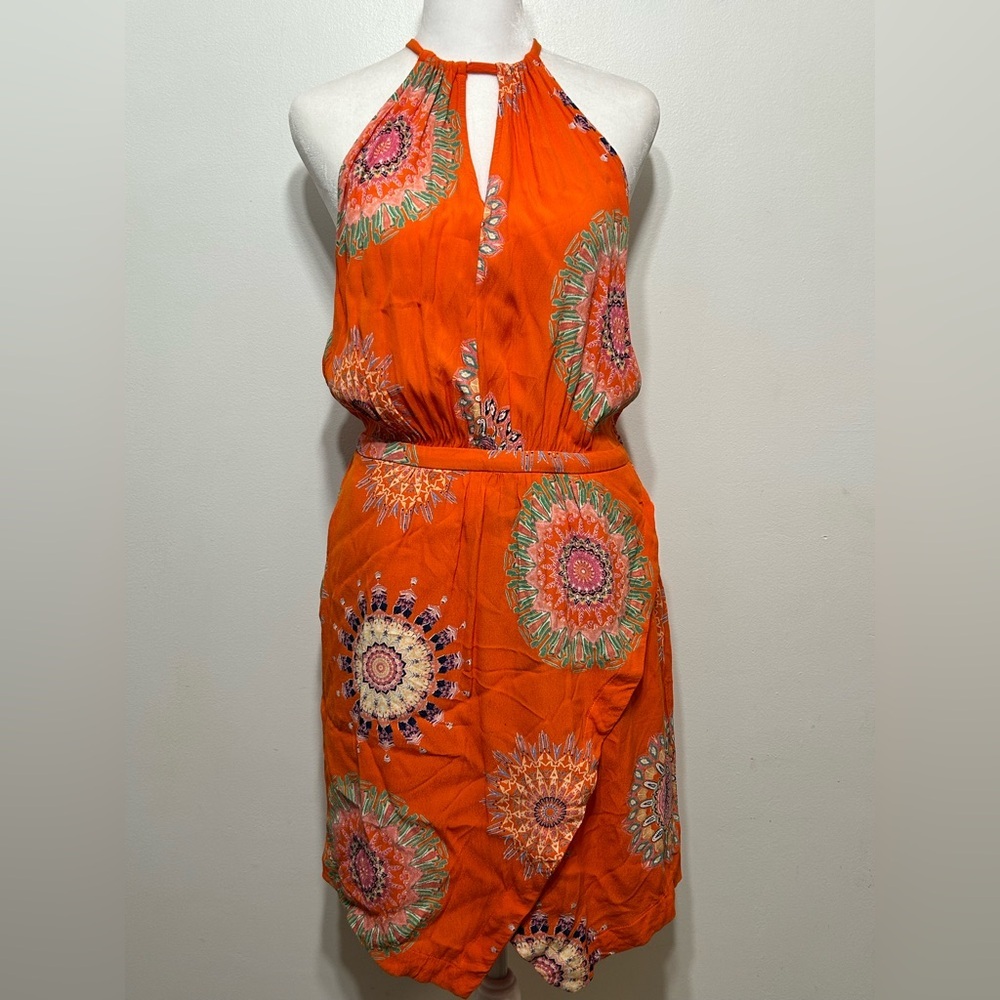Anthropologie livia halter print medallion motif Orange Floral Mini Dress 10 - Picture 3 of 14